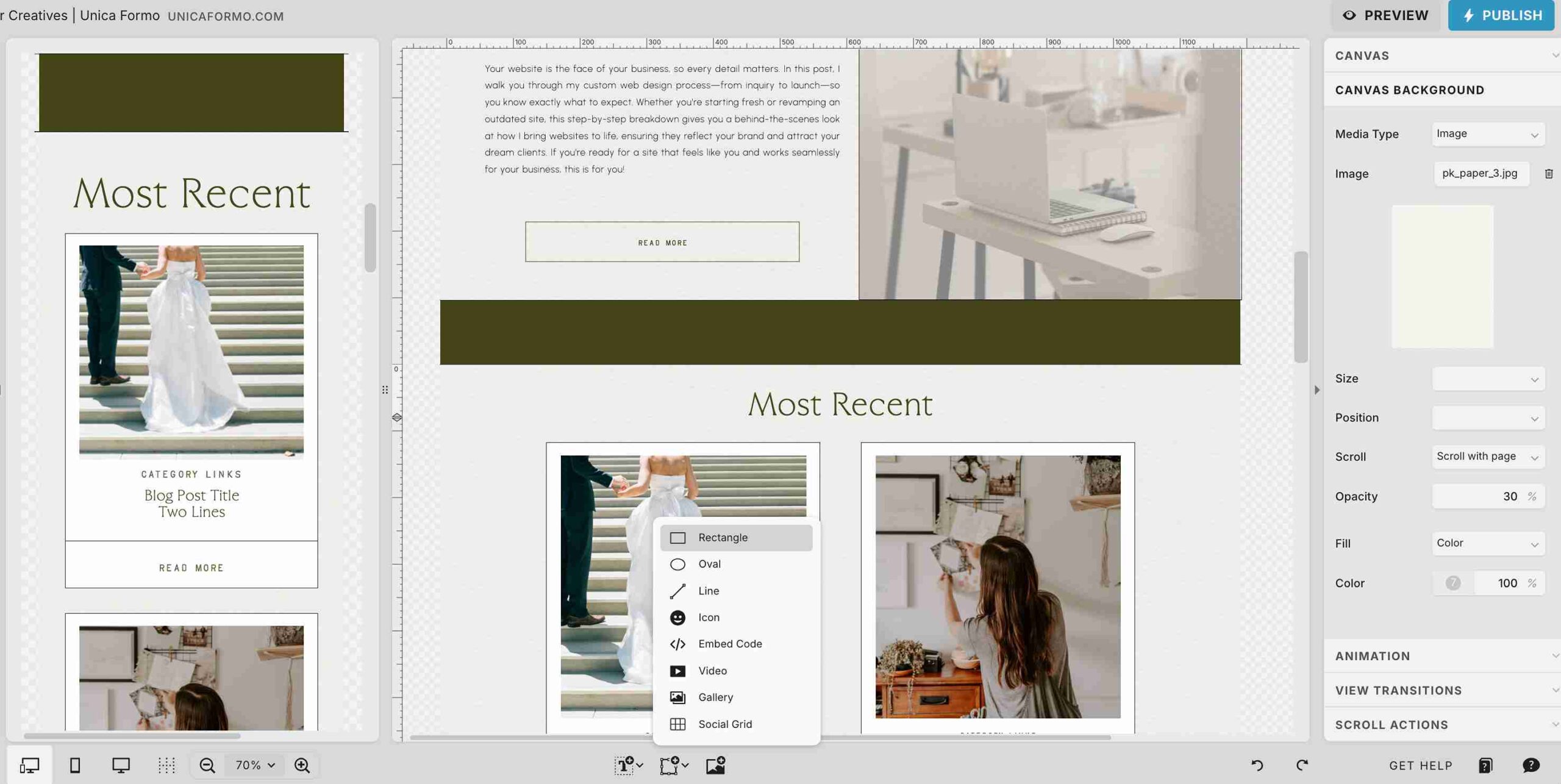 Showit tutorial for adding a rectangle to a page