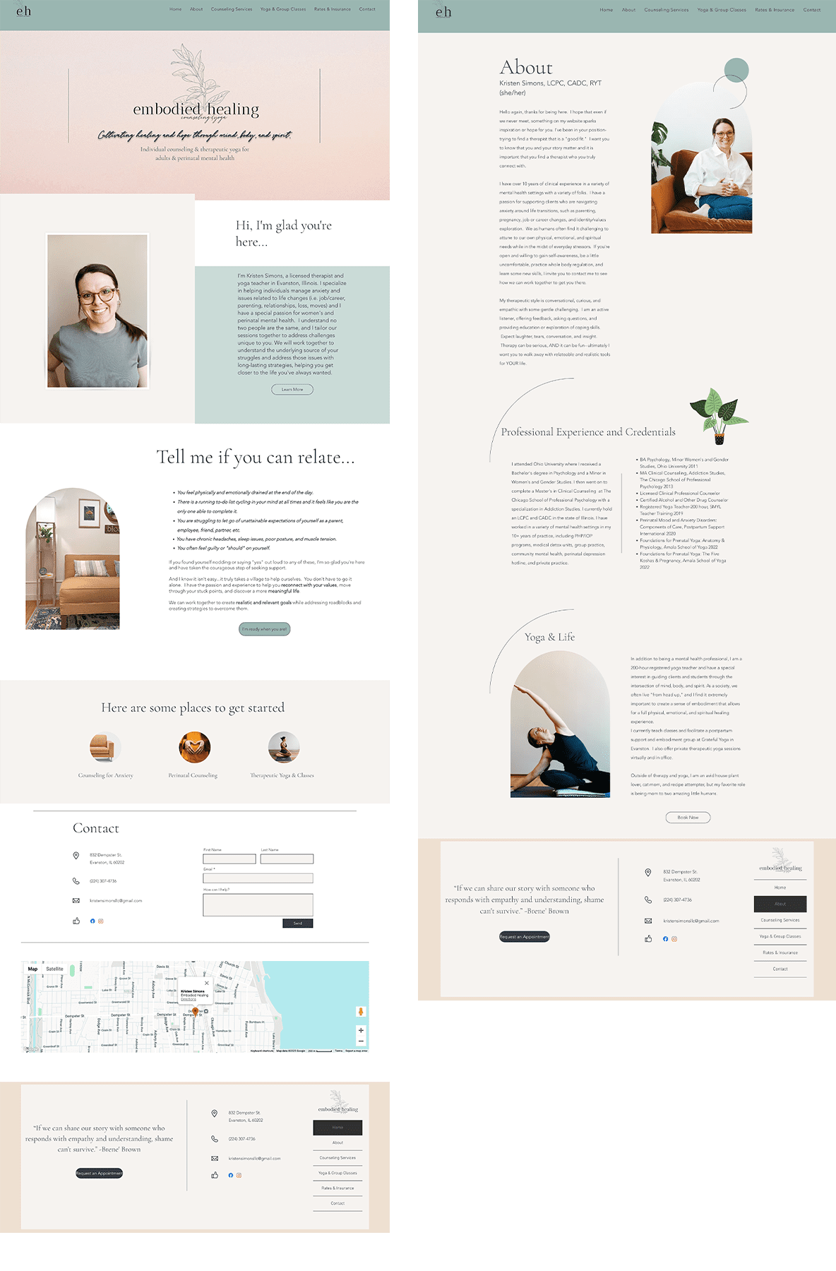Screenshots of therapy website design before a makeover by Unica Formo
