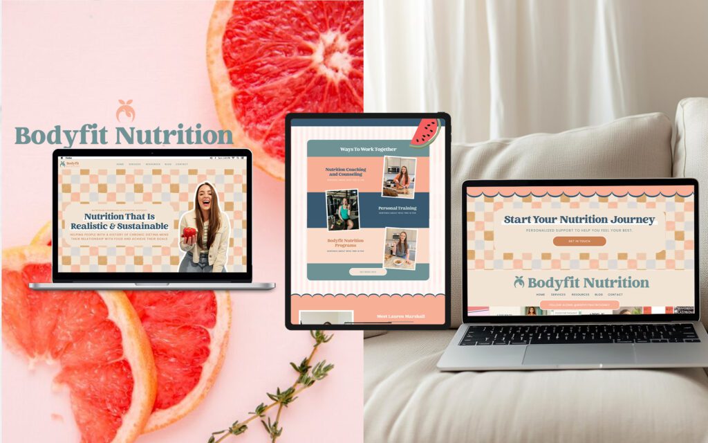 A nutritionist website design shown on three different Apple devices