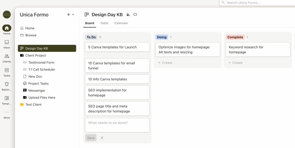 Freelance Web Designer for a Day Task Board List