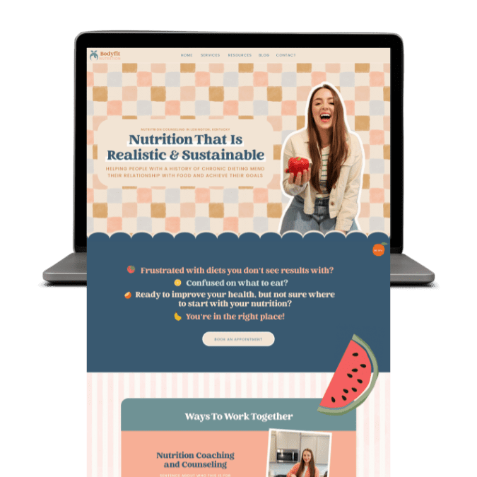 Eye-catching nutrition website design for a nutritionist, blending aesthetics with a fun personality for a healthy lifestyle.