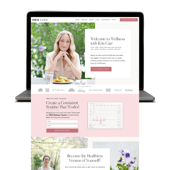 A modern website design featuring a feminine aesthetic, with soft colors and elegant typography for a women's audience as one of the best dietitian websites.