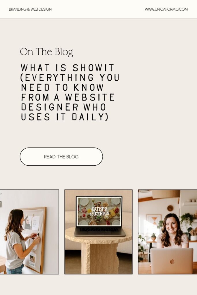 Pinterest pin for the blog post all about Showit