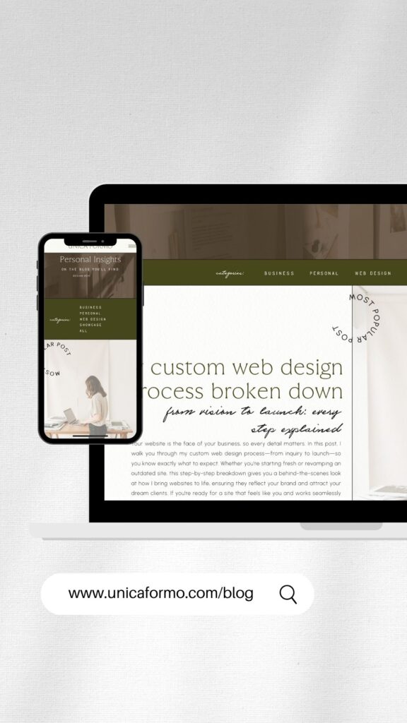 Custom web design and development focused on mobile optimization and blog categories for better user experience.