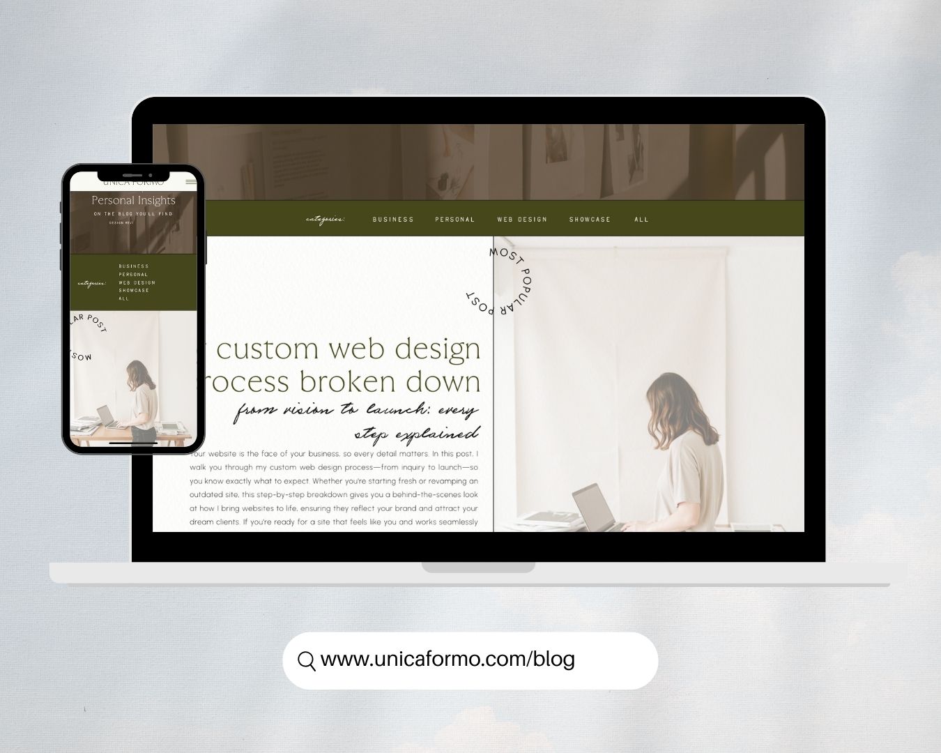Website design mockup for a small business focused on monetizing blogs with engaging content and user-friendly layout.