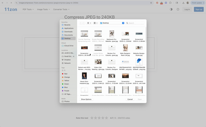 Free tool for image compression to optimize images on Showit.
