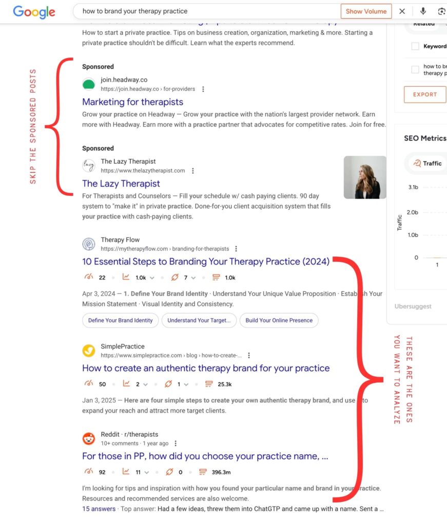 Google search results for 'How To Brand Your Therapy Practice'