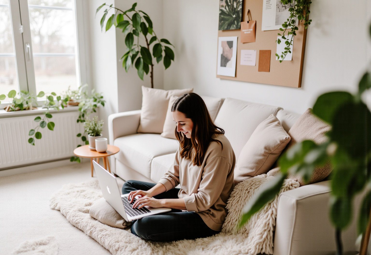 Columbus Ohio Website Designer sitting on the floor working, giving an inside look to what it's like to work with her.