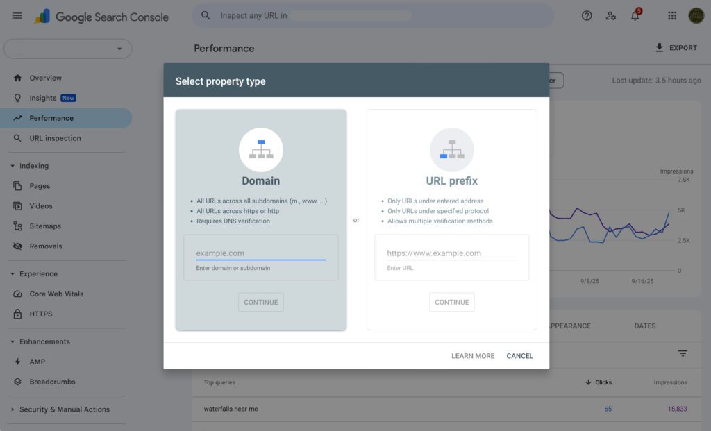 Domain set up vs. URL Prefix set up for Google Search Console.
