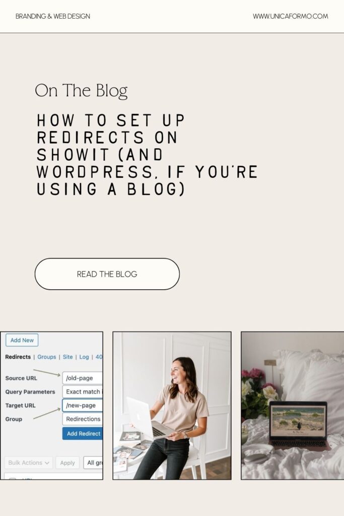 Step-by-step guide on setting up redirects in Showit and WordPress for your blog.
