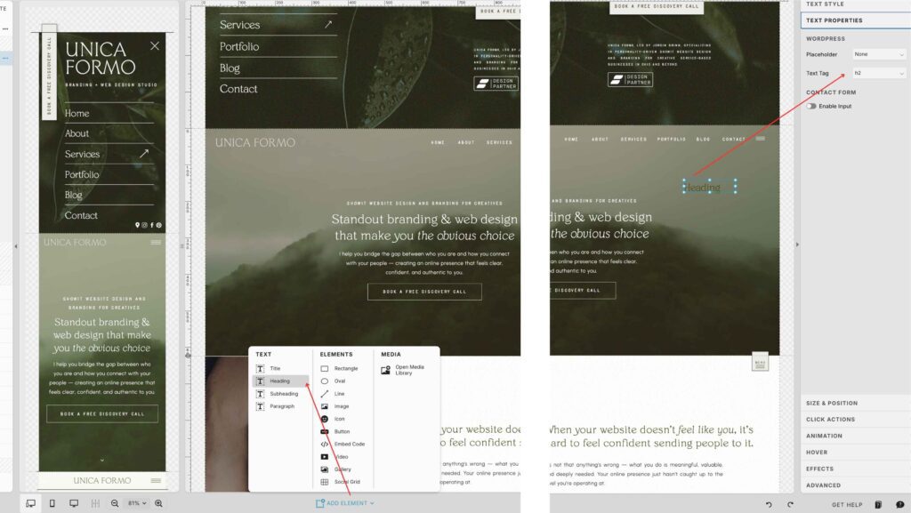 How Showit auto populates text tags with different text styles on Showit.