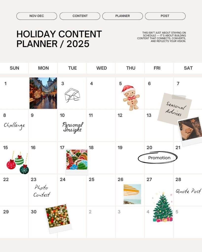 Holiday website prep content calendar with blog and email ideas