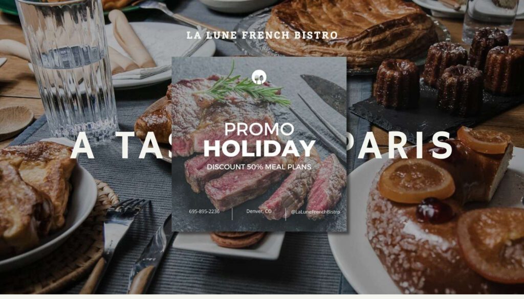 Holiday promo on the homepage of a website for a bistro