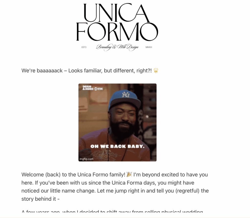 Screenshot of an email newsletter using a gif.
