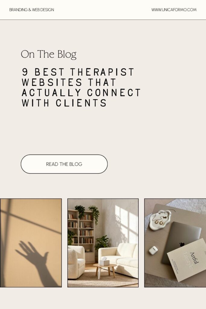 A visually appealing pin showcasing therapist website designs with soothing colors and user-friendly layout for optimal client engagement.