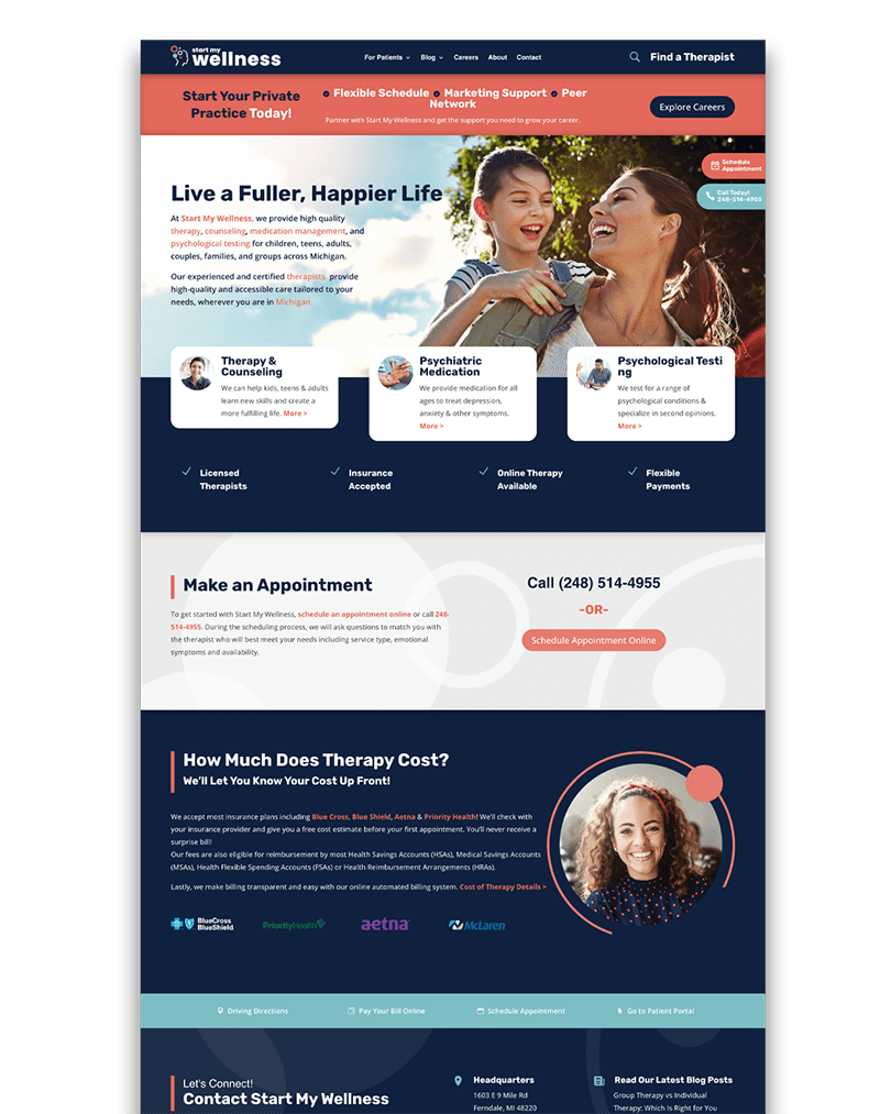 Website design for a family doctor featuring consistent branding and a welcoming layout for patients and families.