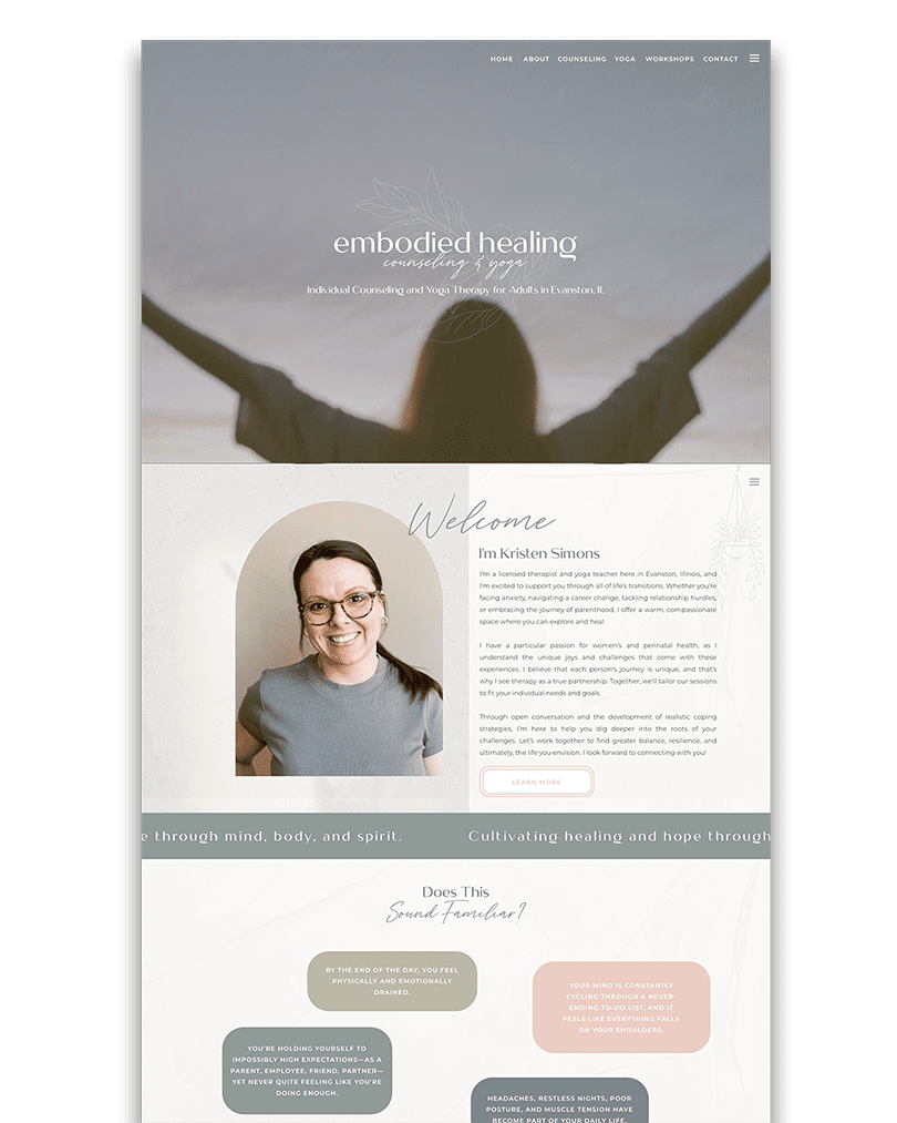Therapist website design featuring an empowering healing theme and a video for enhanced user engagement.