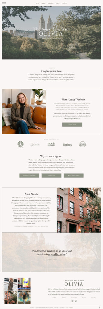 Therapist and Media Consultant Website Design homepage