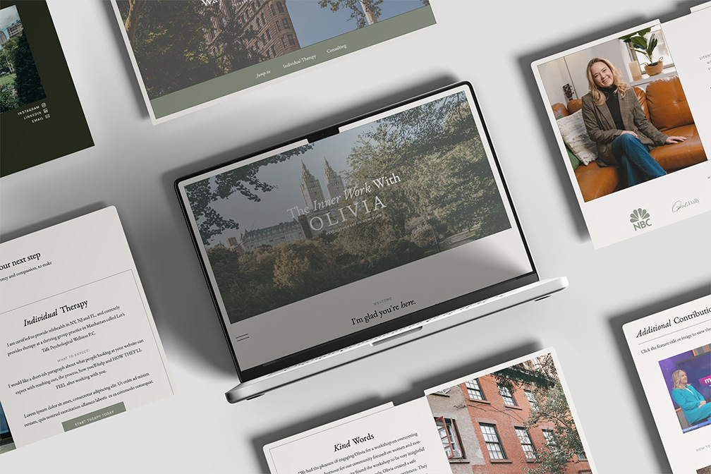 Website pages shown in a grid pattern for The Inner Work with Olivia