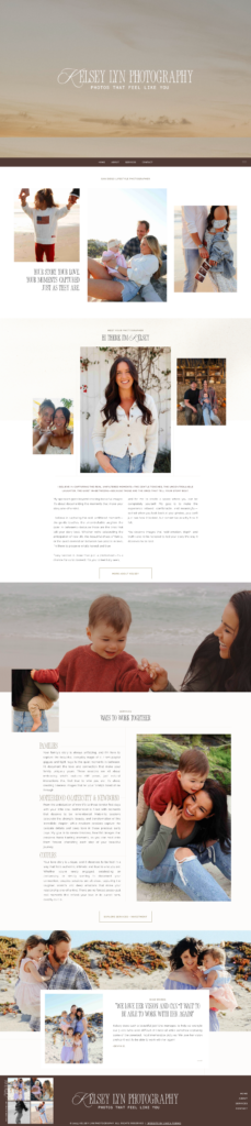Full homepage screenshot of a family and lifestyle photographer website design.