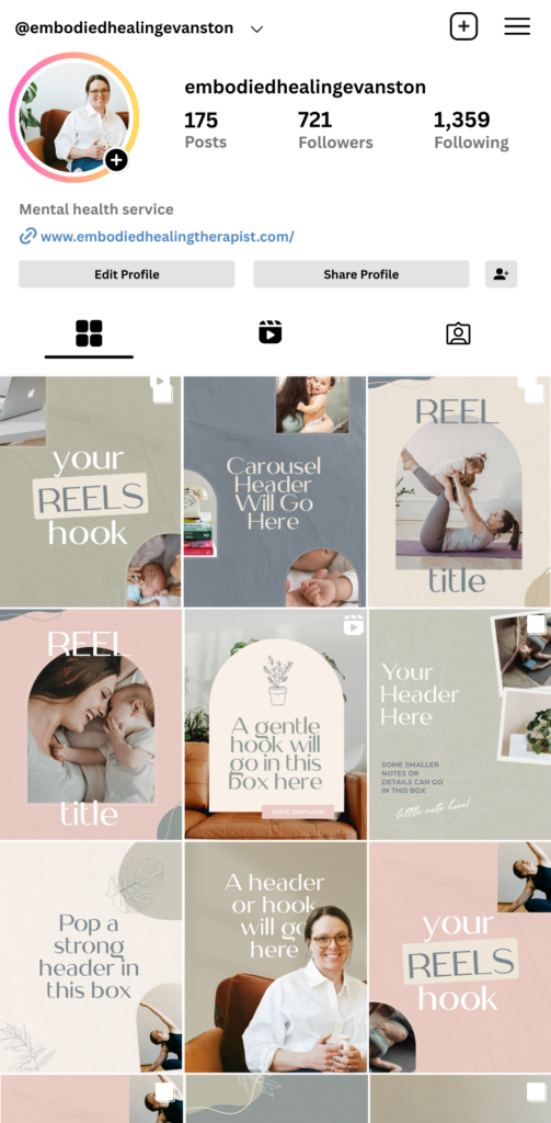 Screenshot of a business's Instagram page showcasing posts, profile picture, and follower count.
