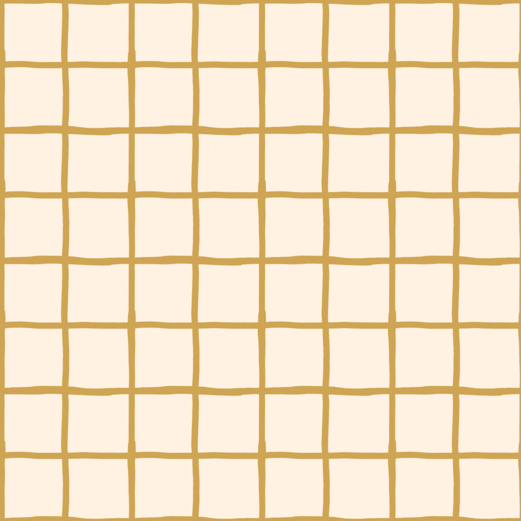 Seamless 8-by-8 grid of cream squares outlined by uneven mustard-gold lines, creating a simple, warm, orderly geometric pattern.