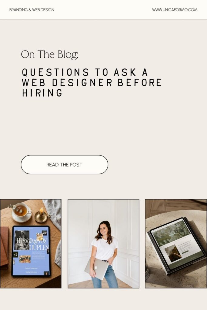 Pin graphic for the blog post Questions to Ask a Web Designer Before Hiring