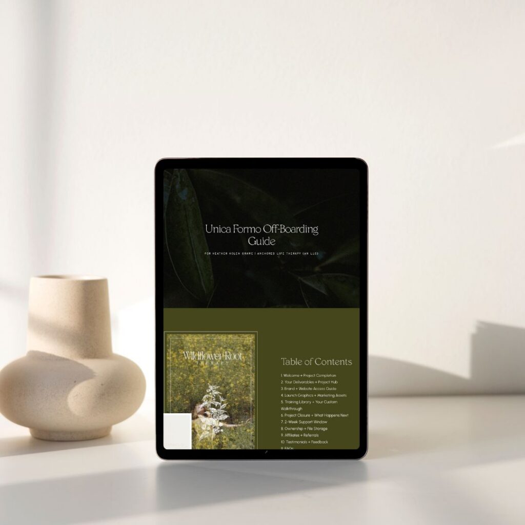 A website designer's off boarding guide displayed on an ipad.